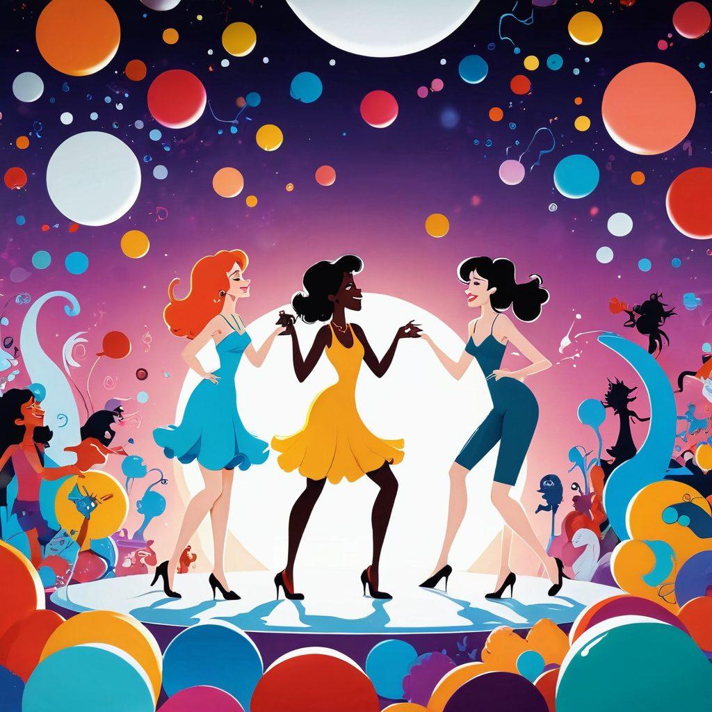 A vibrant, colorful scene depicting two contrasting worlds of adult animation: on one side, characters in humorous, exaggerated poses evoking laughter, surrounded by laughter bubbles and whimsical elements; on the other side, sensual and alluring figures in a more seductive ambiance, playing with shadows and light. The two sides merging in the center, showcasing the evolution of entertainment from comedy to allure. cartoon art style. vibrant colors. white background.